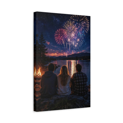 Nature Fireworks Colorful Night Sky Canvas Wall Art Print - Living Room Decor, Above Sofa shown as canvas wall art