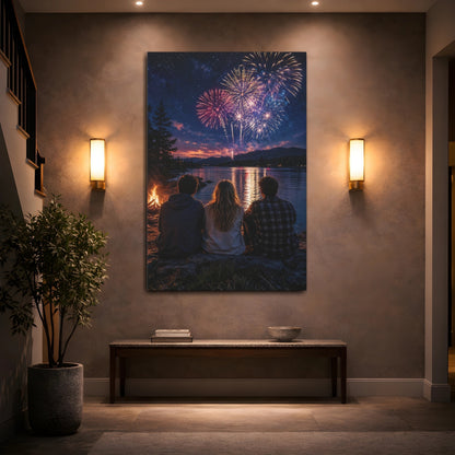 Nature Fireworks Colorful Night Sky Canvas Wall Art Print - Living Room Decor, Above Sofa shown as canvas wall art