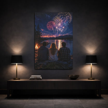 Nature Fireworks Colorful Night Sky Canvas Wall Art Print - Living Room Decor, Above Sofa shown as canvas wall art