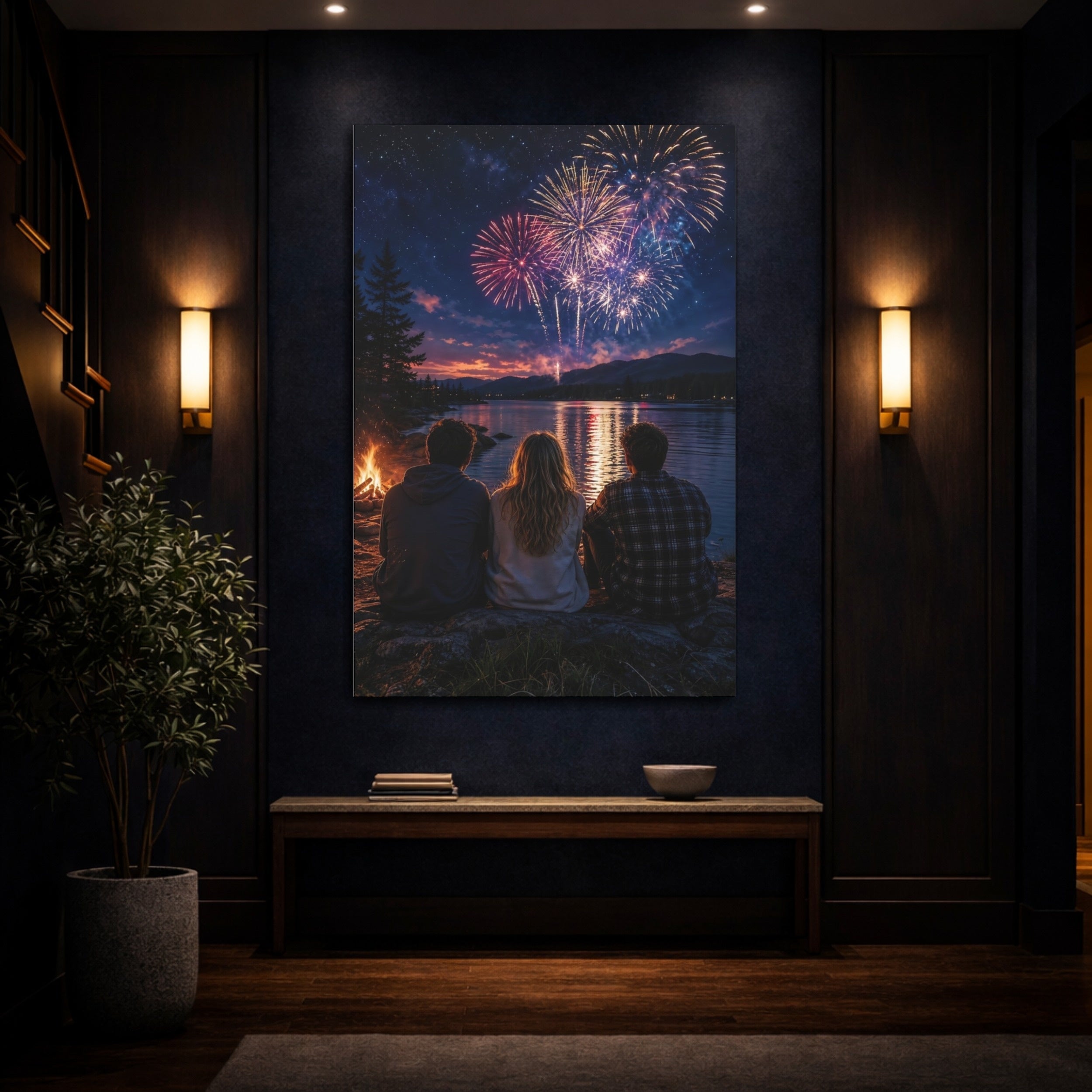Mockup 4. Nature Fireworks Colorful Night Sky shown as stretched canvas wall art