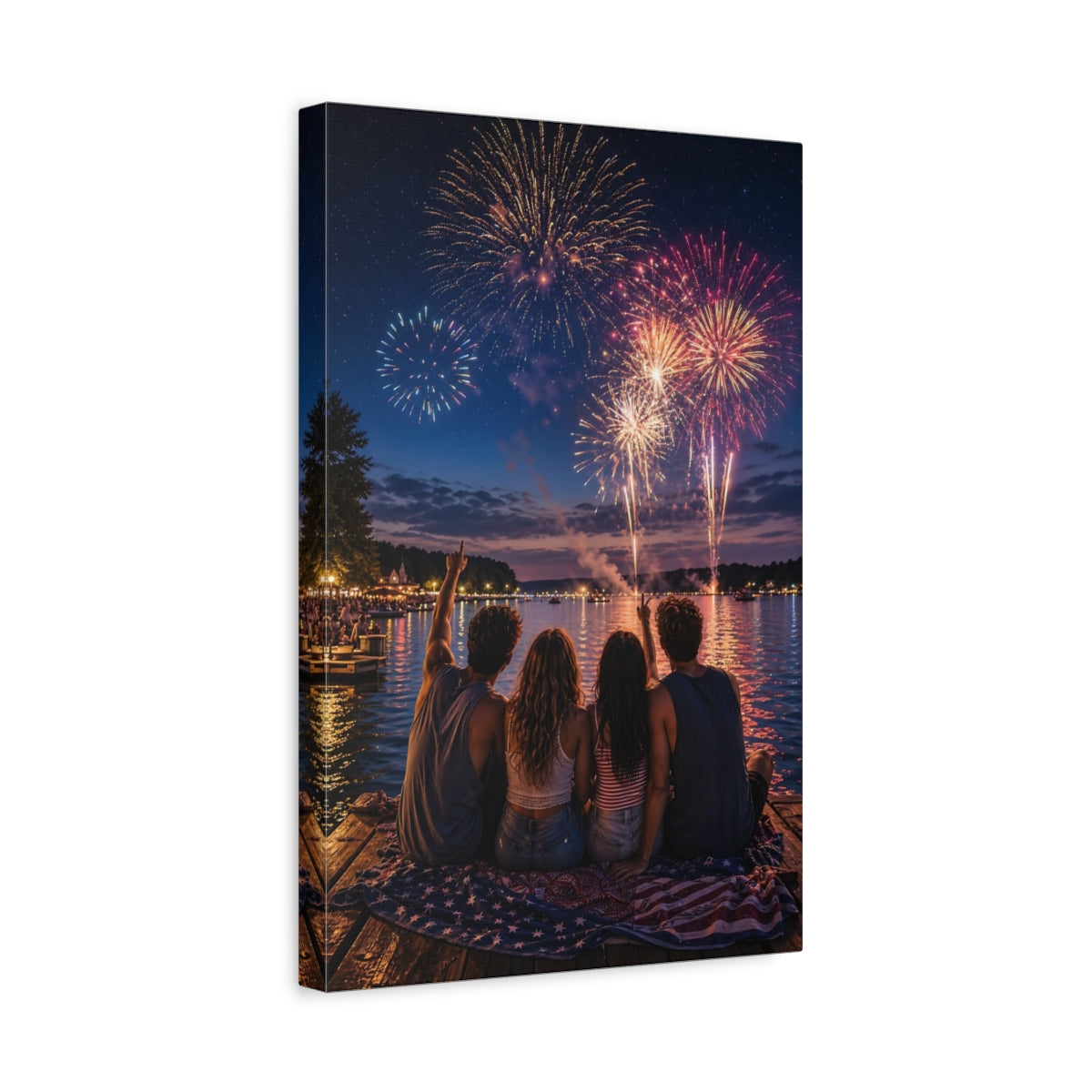 Nature Fireworks Night Display Canvas Wall Art Print - Vibrant Living Room, Above Console Table shown as canvas wall art