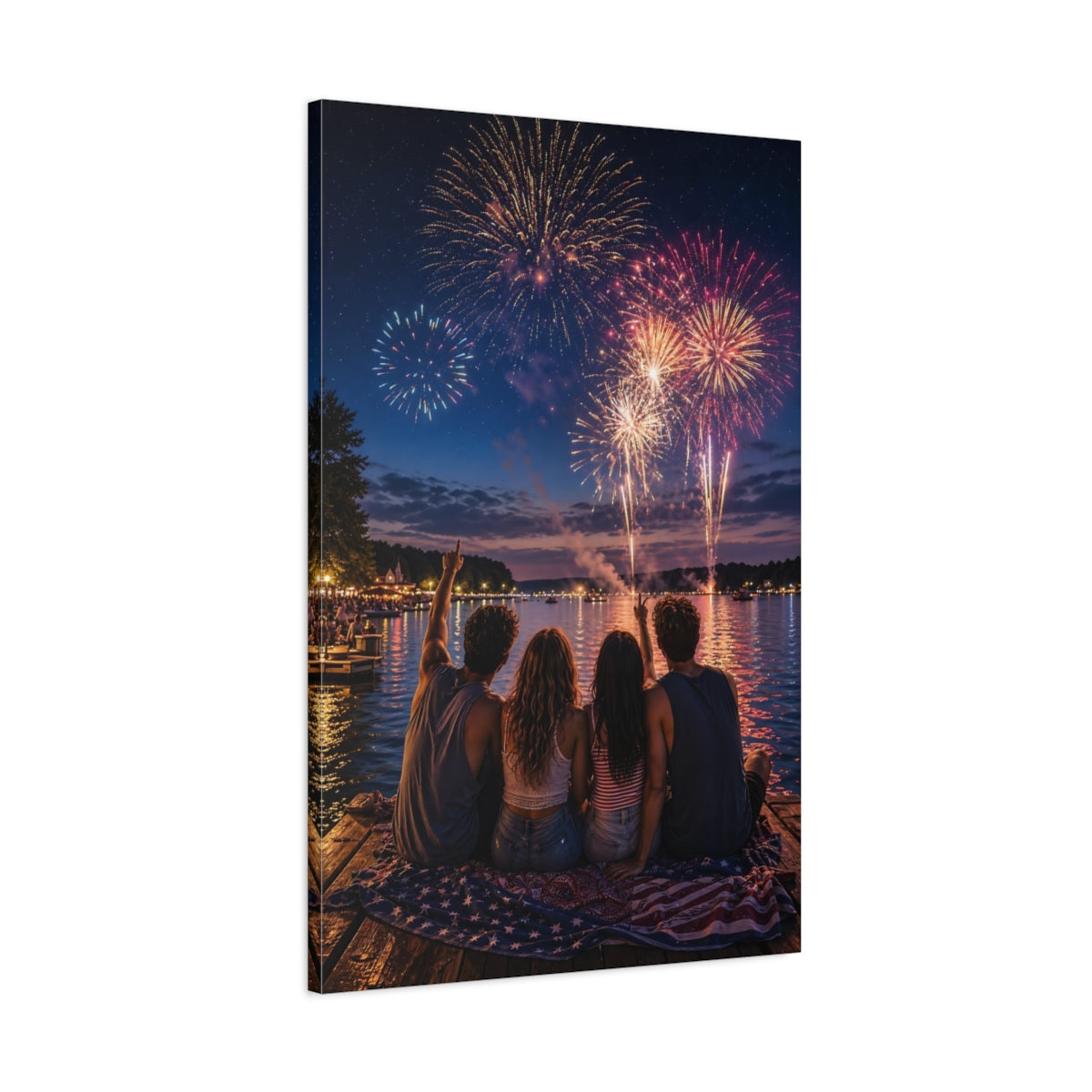 Nature Fireworks Night Display Canvas Wall Art Print - Vibrant Living Room, Above Console Table shown as canvas wall art