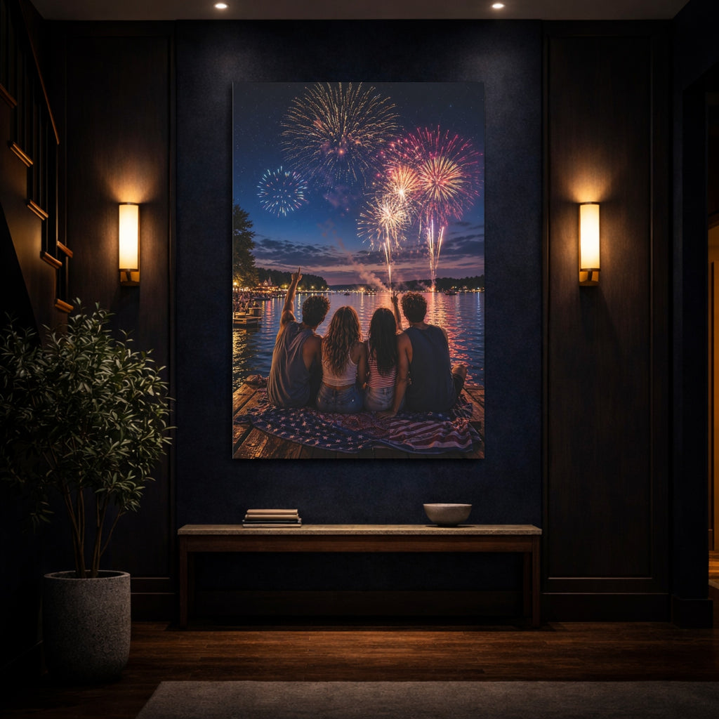Mockup 4. Nature Fireworks Night Fireworks Display shown as stretched canvas wall art
