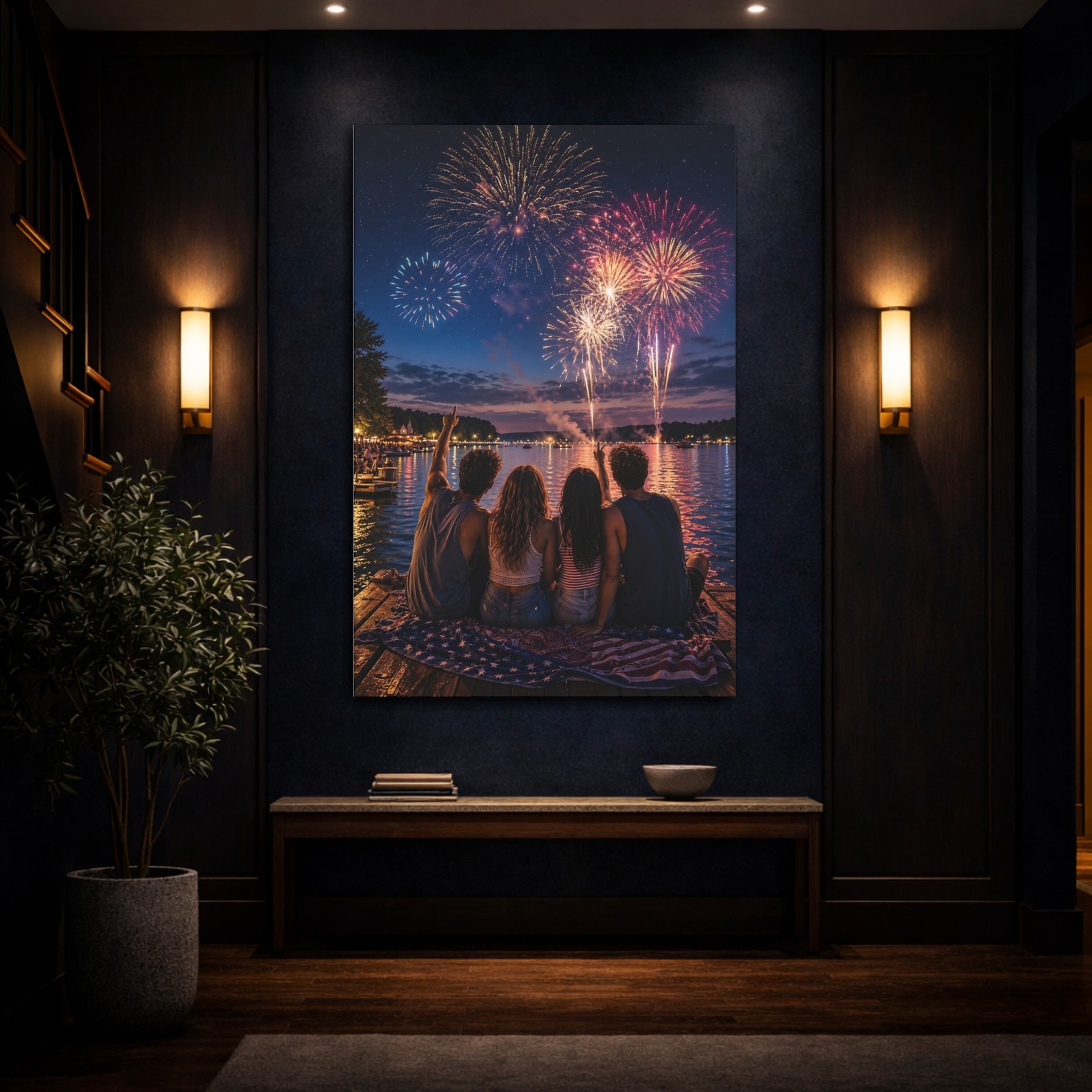 Mockup 4. Nature Fireworks Night Fireworks Display shown as stretched canvas wall art