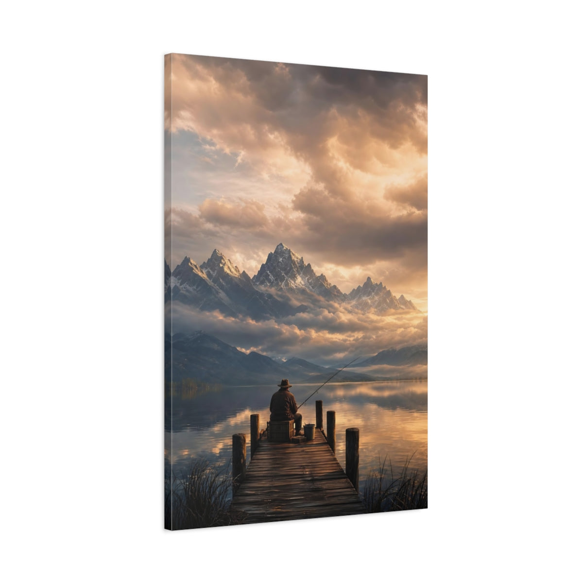 Main Mockup. Nature Fisherman Golden Lake Fisherman shown as stretched canvas wall art