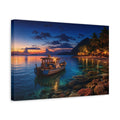 Side Mockup 4. Nature Fishing Boat Tropical Night Boat shown as stretched canvas wall art