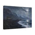 Side Mockup 4. Nature Fishing Cabins Moonlit Coastal shown as stretched canvas wall art