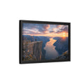 Side Mockup 6. Nature Fjord Landscape Orange And Blue Fjord shown as stretched canvas wall art
