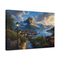 Side Mockup 4. Nature Fjord Town Evening Fjord Landscape shown as stretched canvas wall art