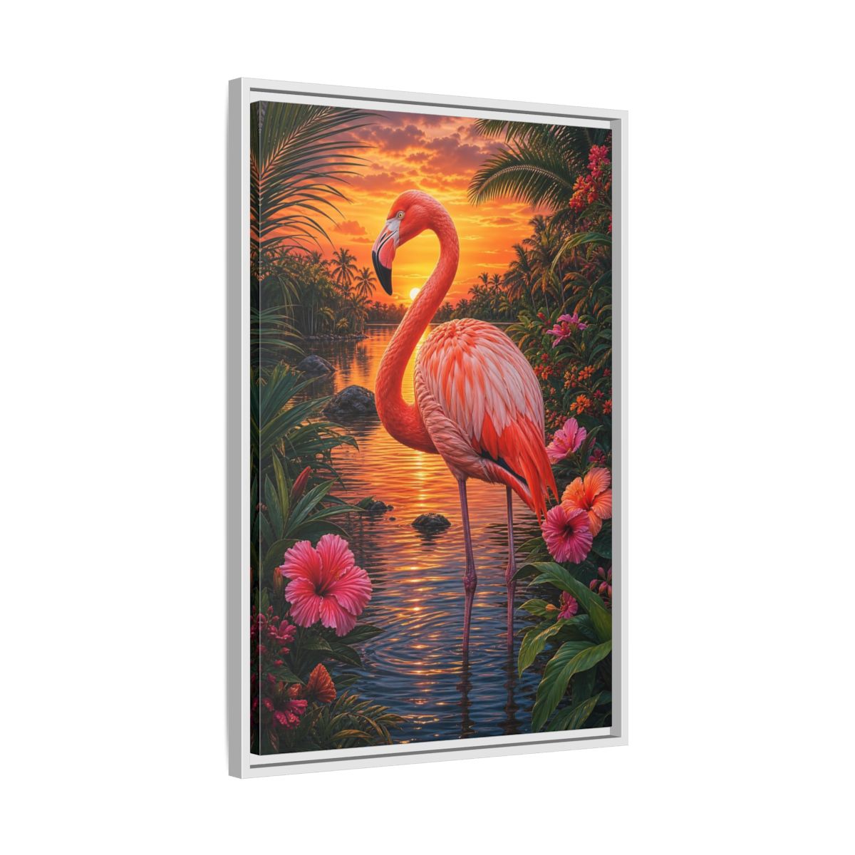Side Mockup 10. Nature Flamingo Pink Flamingo Sunset shown as stretched canvas wall art