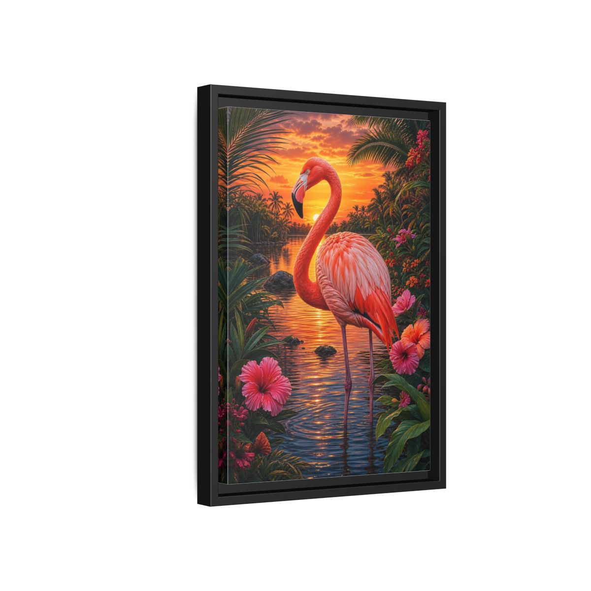 Side Mockup 6. Nature Flamingo Pink Flamingo Sunset shown as stretched canvas wall art