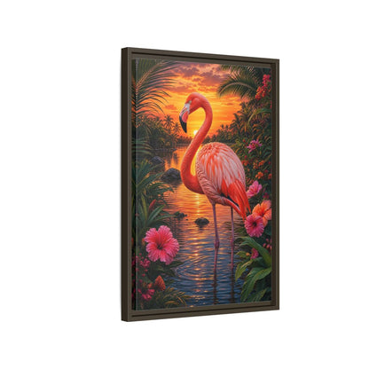 Side Mockup 2. Nature Flamingo Pink Flamingo Sunset shown as stretched canvas wall art