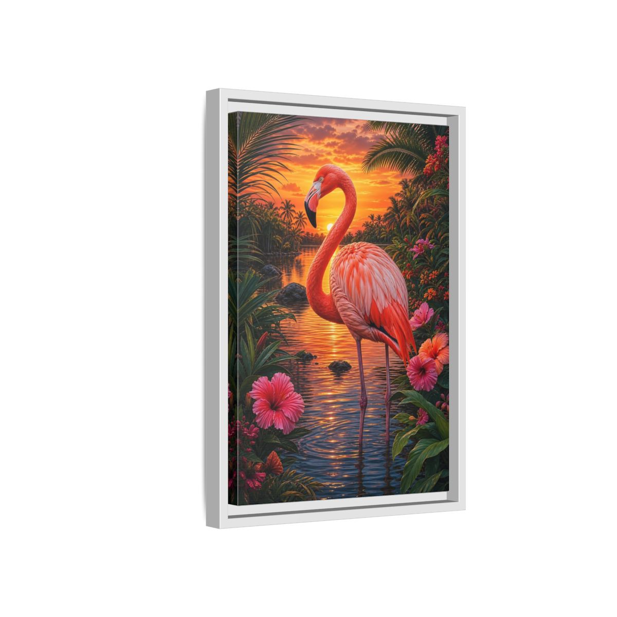 Side Mockup 4. Nature Flamingo Pink Flamingo Sunset shown as stretched canvas wall art