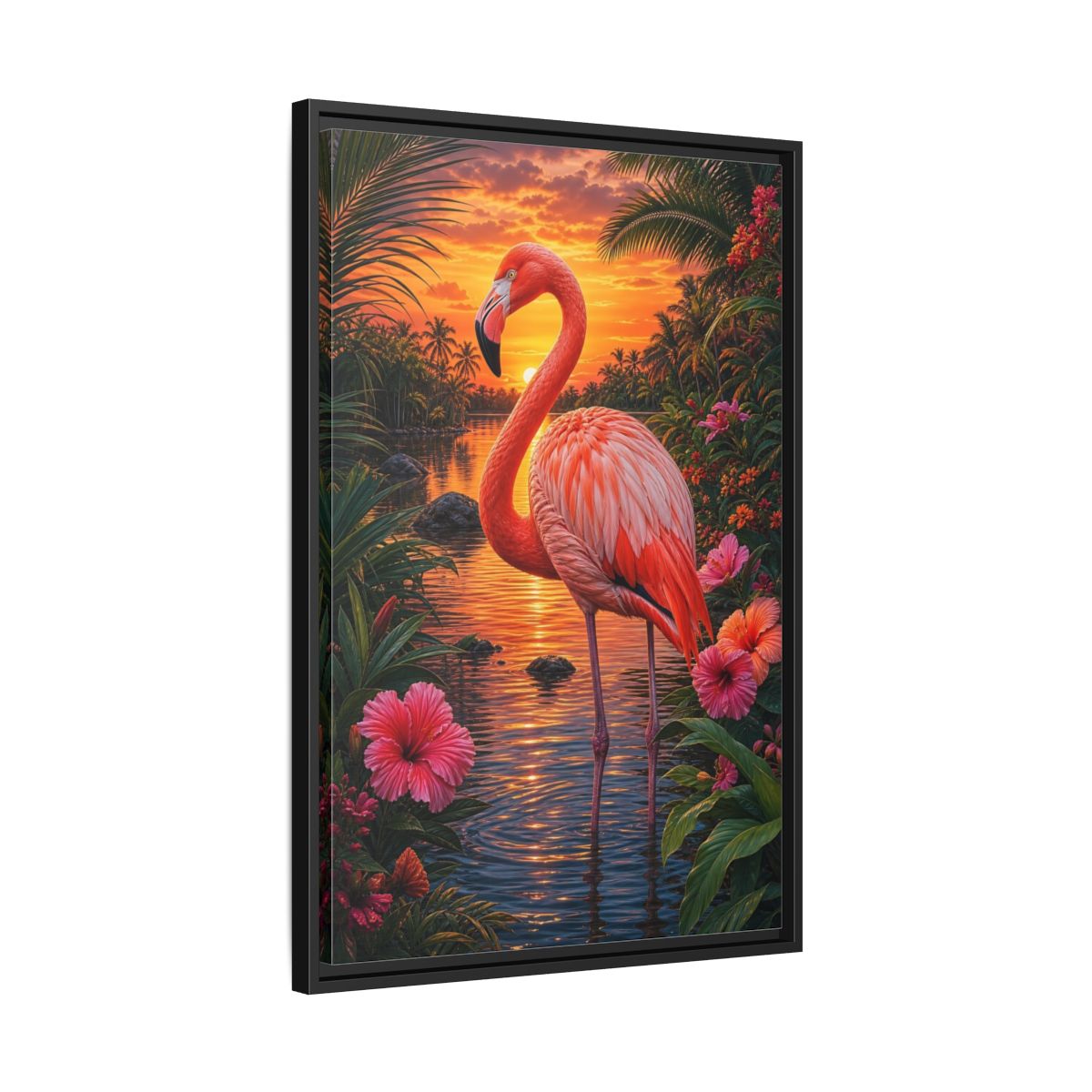 Side Mockup 14. Nature Flamingo Pink Flamingo Sunset shown as stretched canvas wall art