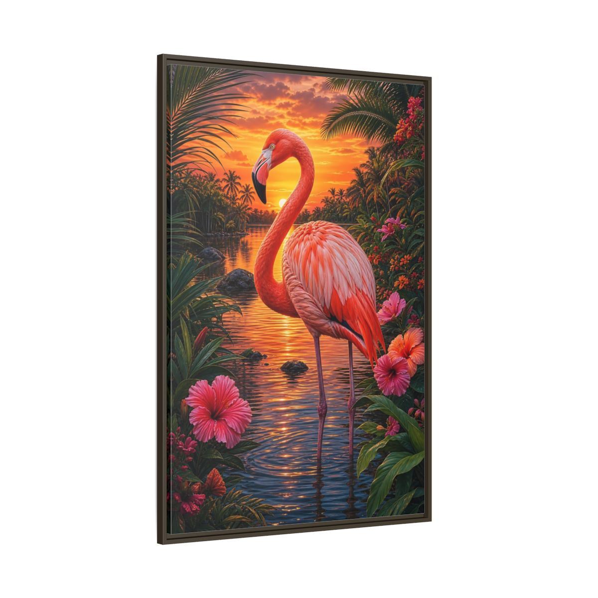 Side Mockup 8. Nature Flamingo Pink Flamingo Sunset shown as stretched canvas wall art