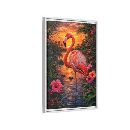 Side Mockup 1. Nature Flamingo Pink Flamingo Sunset shown as stretched canvas wall art