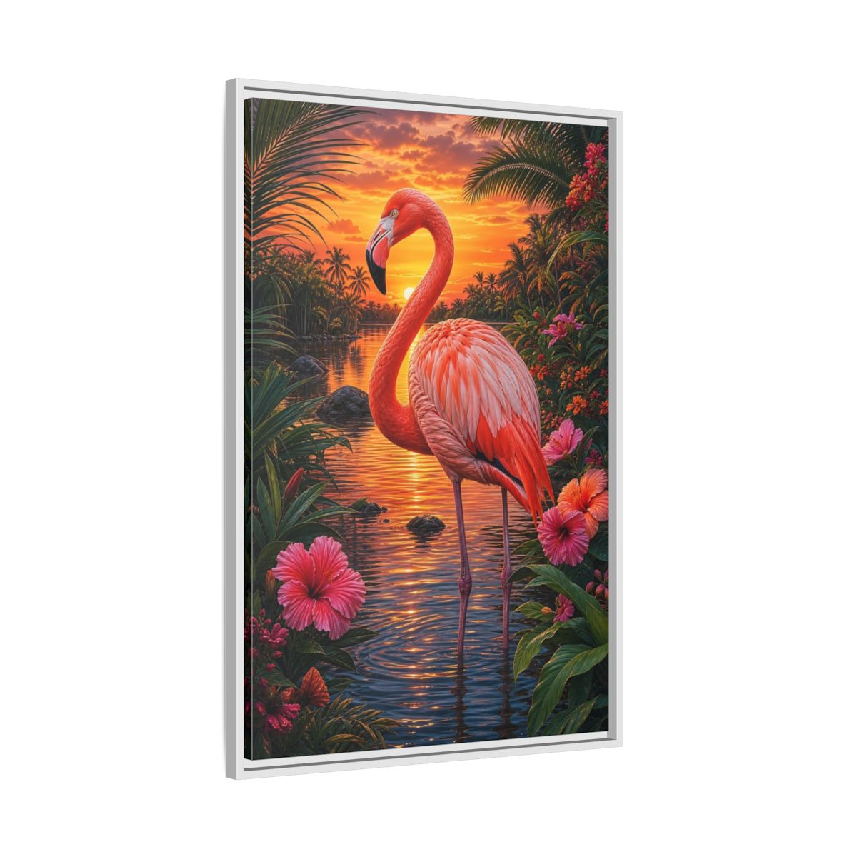 Side Mockup 9. Nature Flamingo Pink Flamingo Sunset shown as stretched canvas wall art