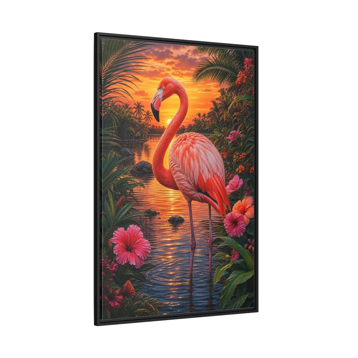 Side Mockup 12. Nature Flamingo Pink Flamingo Sunset shown as stretched canvas wall art