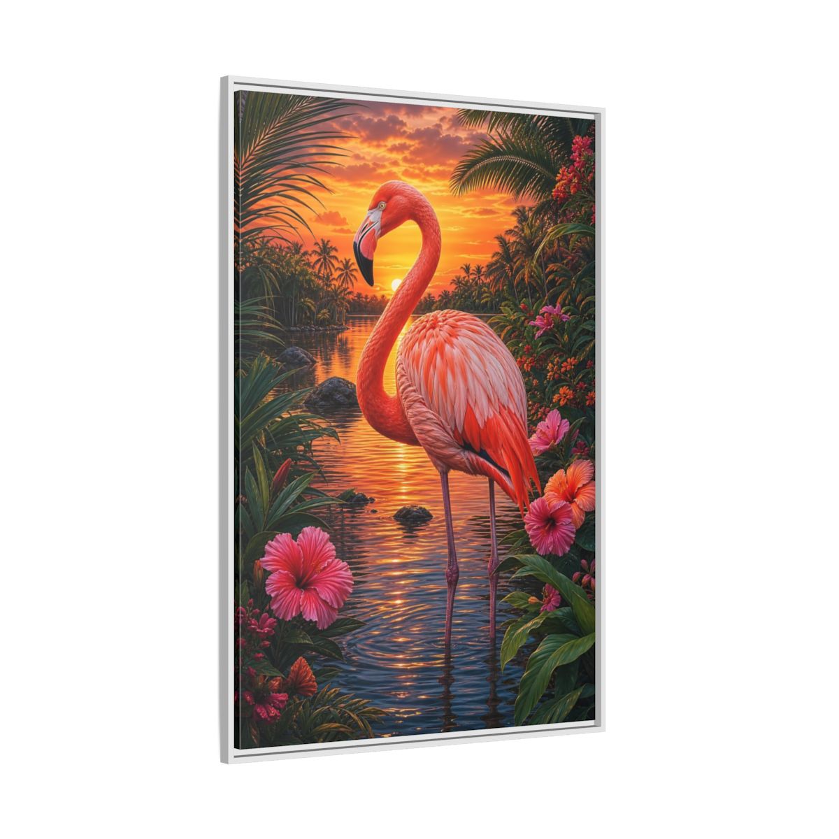 Side Mockup 7. Nature Flamingo Pink Flamingo Sunset shown as stretched canvas wall art