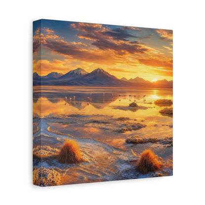 Side Mockup 9. Nature Flamingos Orange Gold Sunset shown as stretched canvas wall art