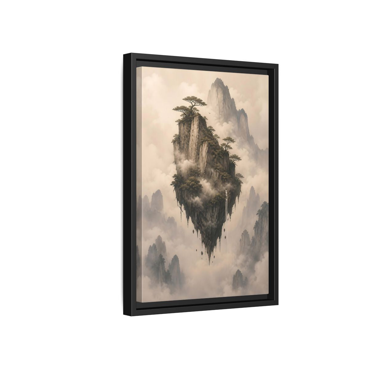 Side Mockup 6. Nature Floating Island Misty Mountain shown as stretched canvas wall art