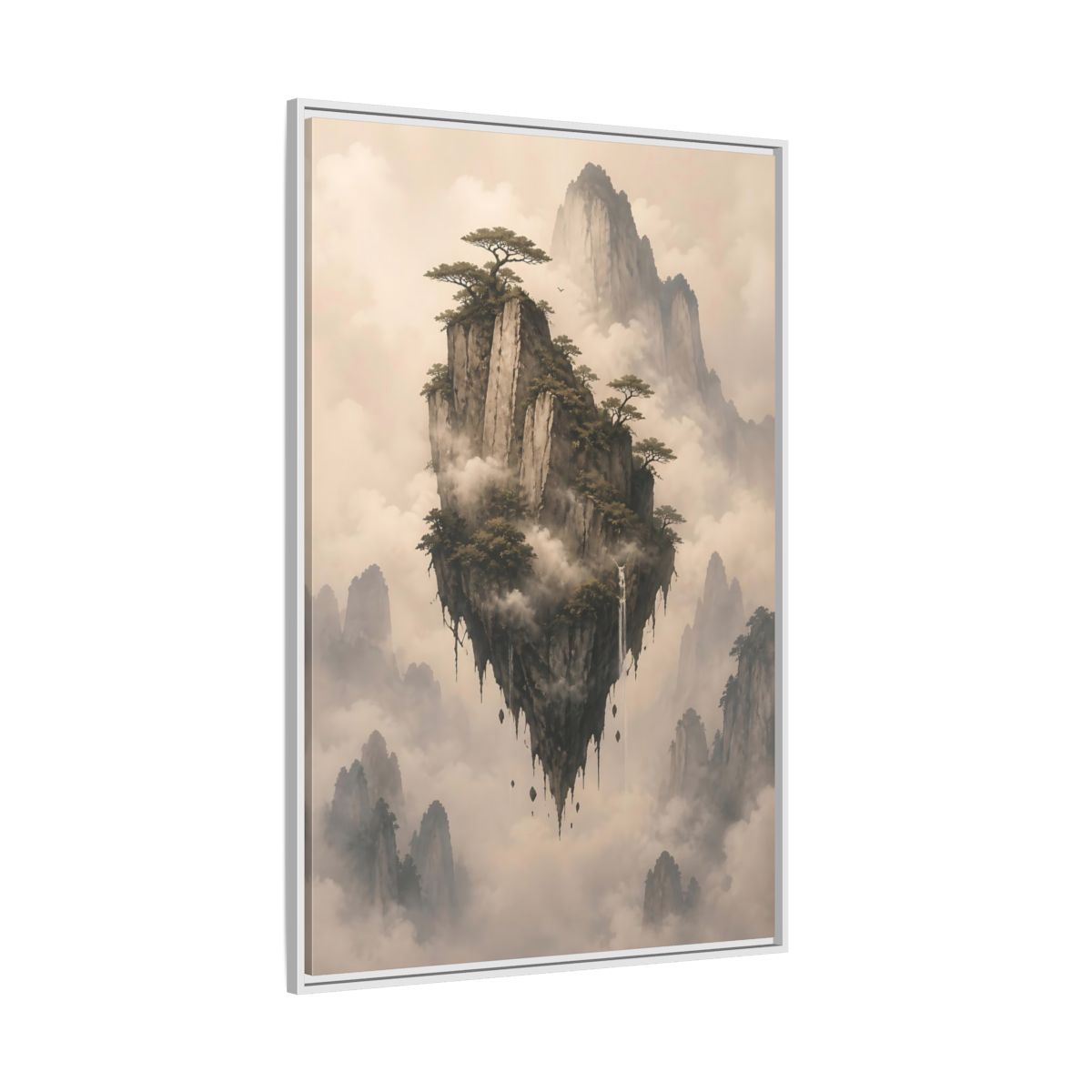 Side Mockup 7. Nature Floating Island Misty Mountain shown as stretched canvas wall art