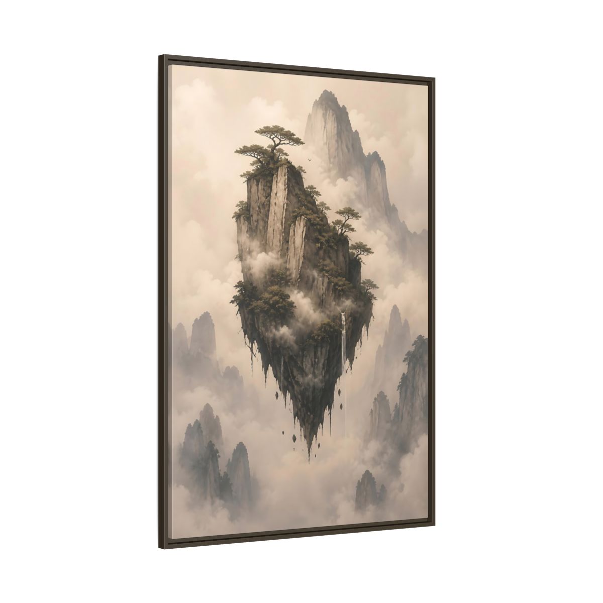 Side Mockup 8. Nature Floating Island Misty Mountain shown as stretched canvas wall art