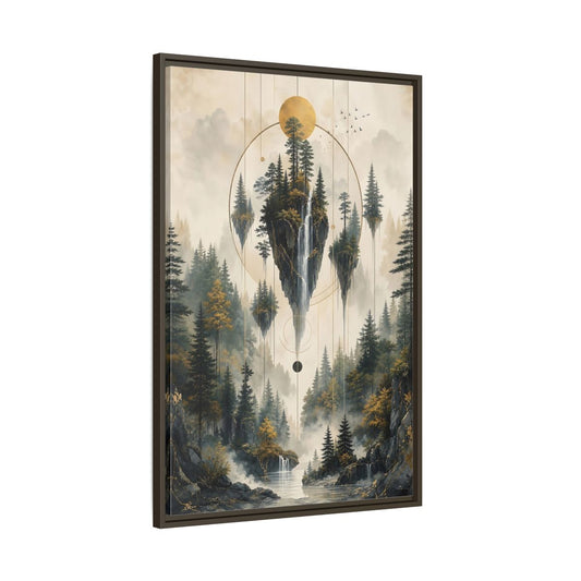 Main Mockup. Nature Floating Islands Golden Forest Landscape shown as stretched canvas wall art