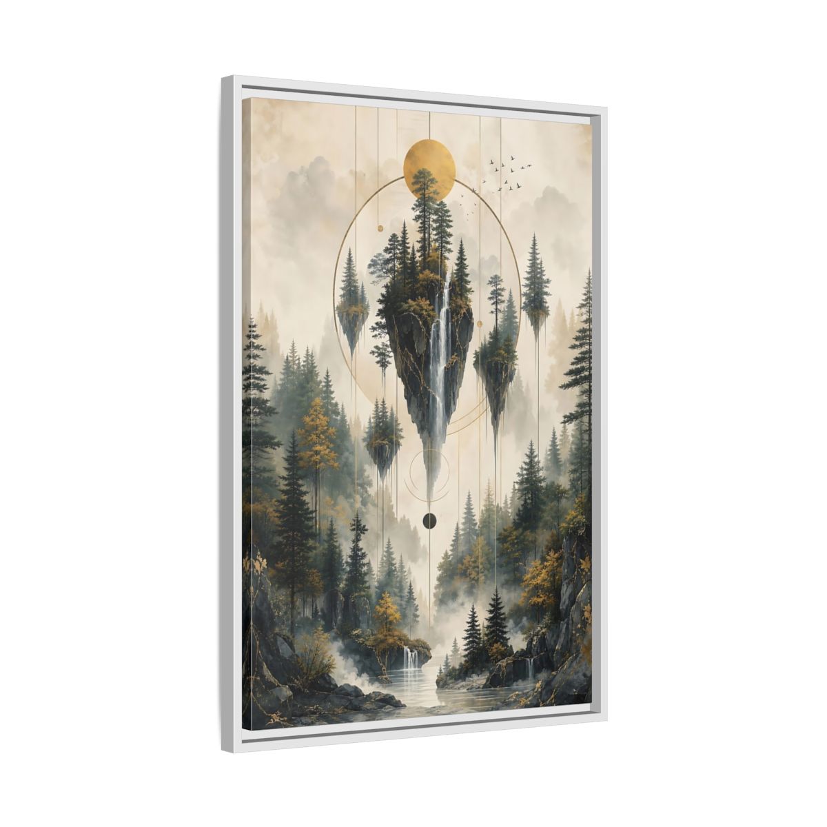 Side Mockup 10. Nature Floating Islands Golden Forest Landscape shown as stretched canvas wall art