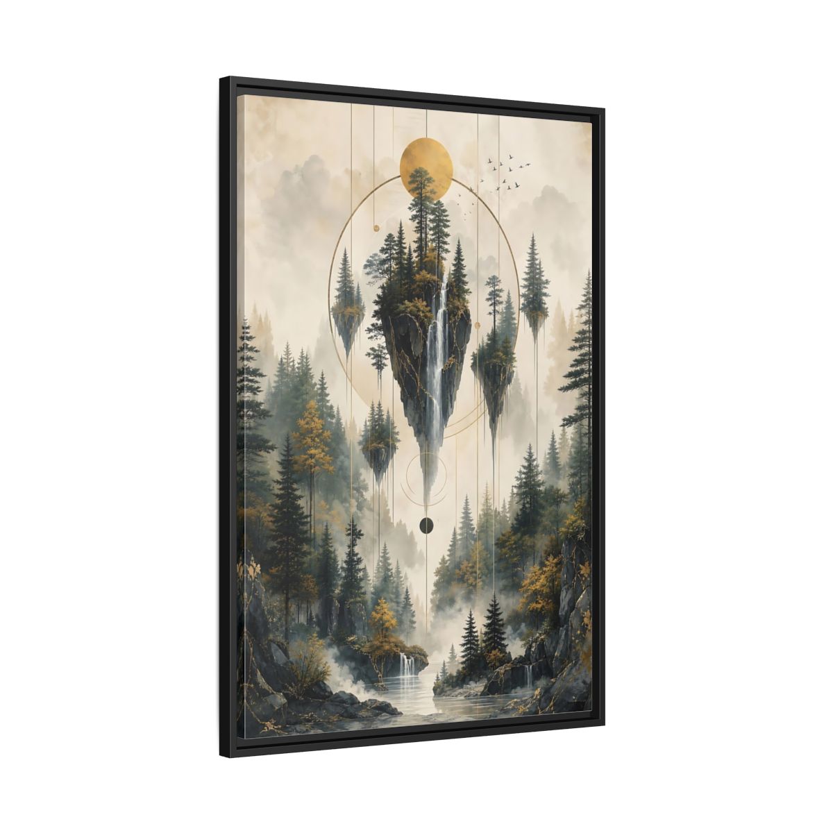 Side Mockup 13. Nature Floating Islands Golden Forest Landscape shown as stretched canvas wall art