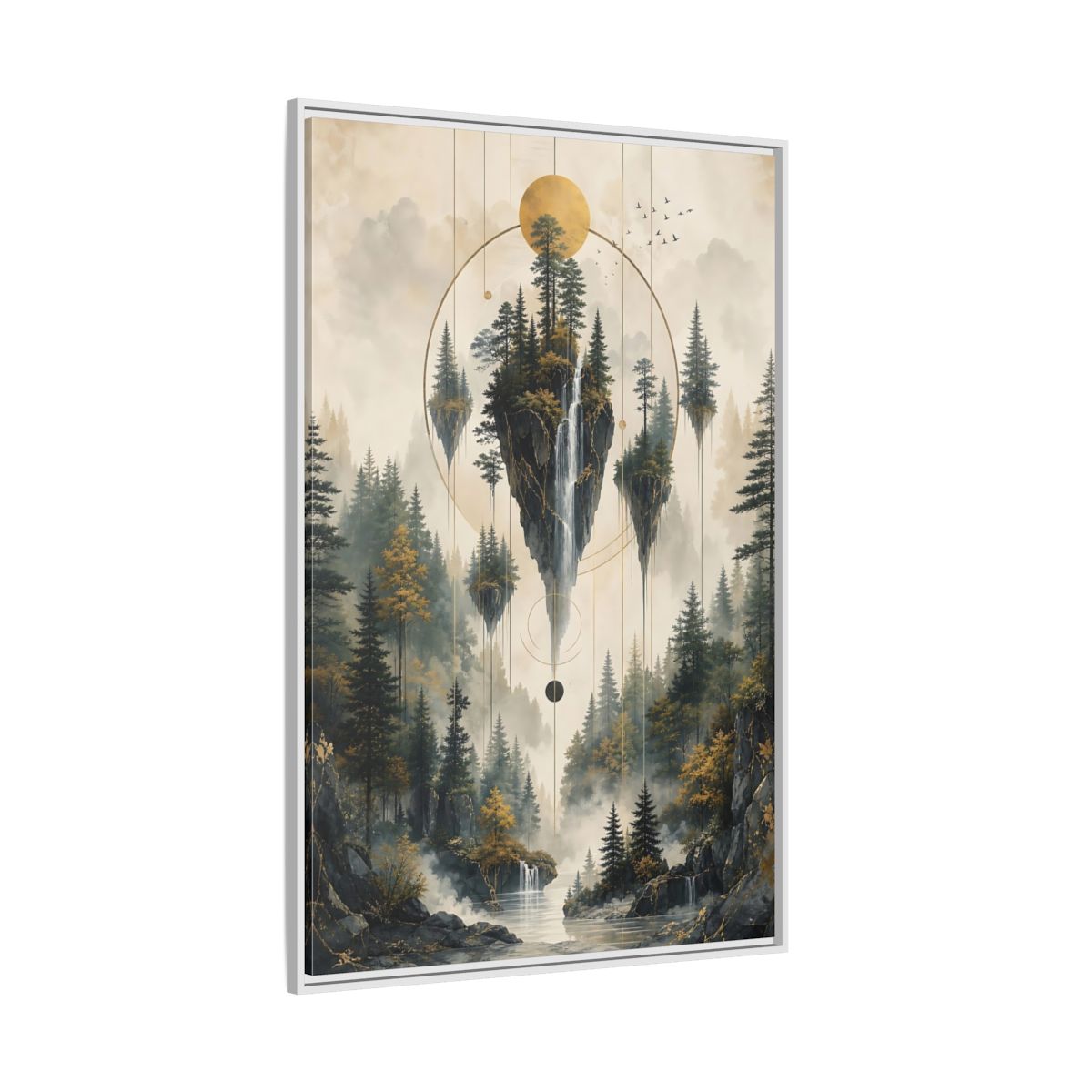 Side Mockup 7. Nature Floating Islands Golden Forest Landscape shown as stretched canvas wall art
