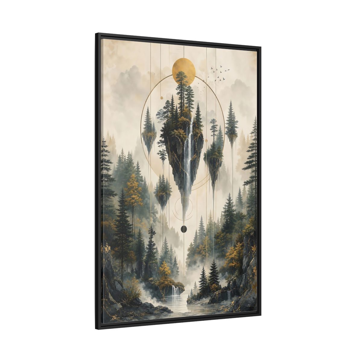 Side Mockup 12. Nature Floating Islands Golden Forest Landscape shown as stretched canvas wall art