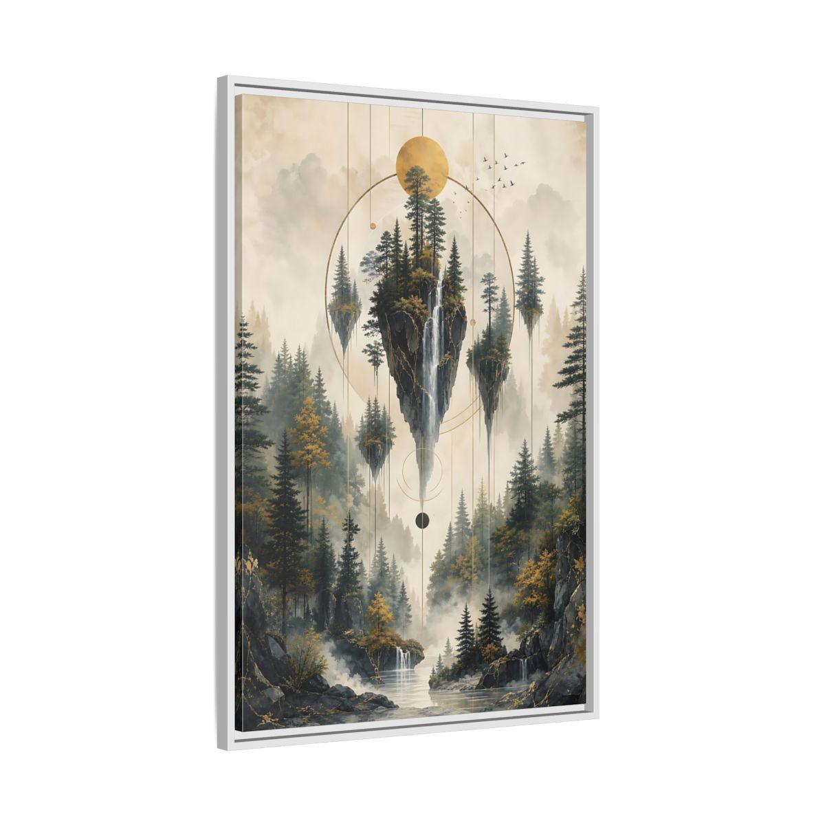 Side Mockup 9. Nature Floating Islands Golden Forest Landscape shown as stretched canvas wall art