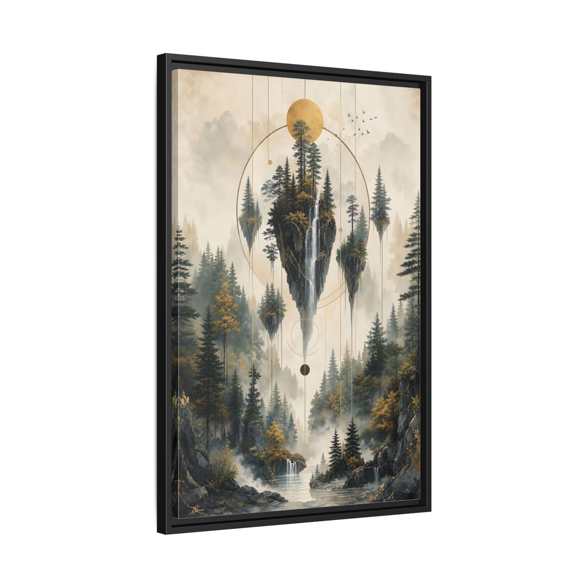 Side Mockup 14. Nature Floating Islands Golden Forest Landscape shown as stretched canvas wall art