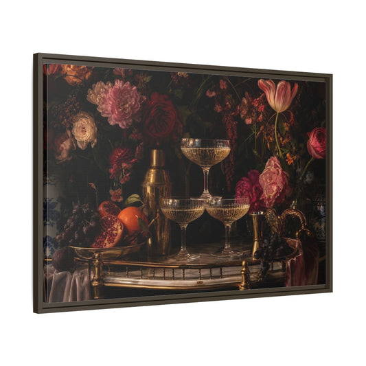 Main Mockup. Nature Floral Arrangement Dark Floral Still Life shown as stretched canvas wall art