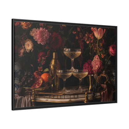 Side Mockup 12. Nature Floral Arrangement Dark Floral Still Life shown as stretched canvas wall art