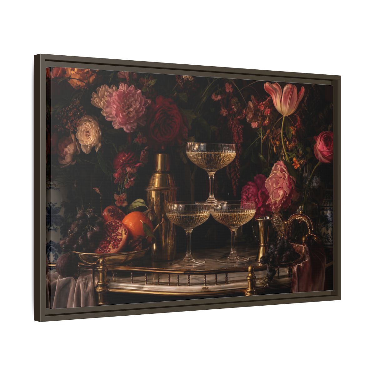 Side Mockup 11. Nature Floral Arrangement Dark Floral Still Life shown as stretched canvas wall art
