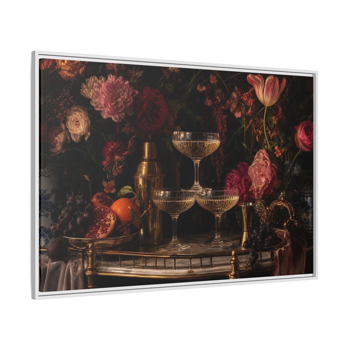 Side Mockup 7. Nature Floral Arrangement Dark Floral Still Life shown as stretched canvas wall art