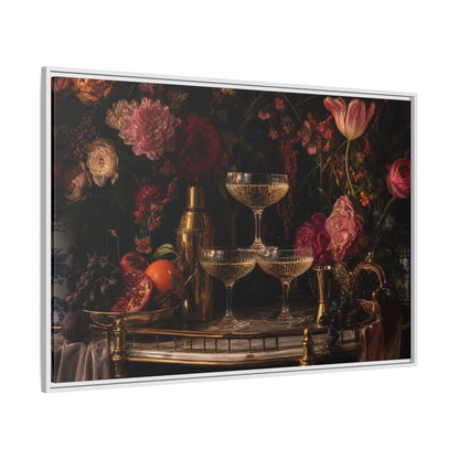 Side Mockup 7. Nature Floral Arrangement Dark Floral Still Life shown as stretched canvas wall art
