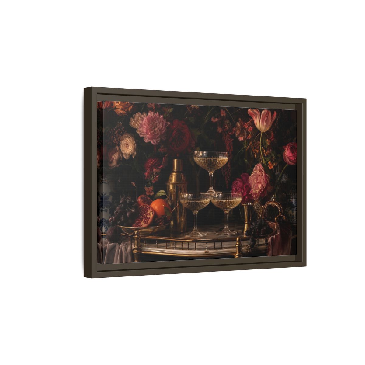 Side Mockup 5. Nature Floral Arrangement Dark Floral Still Life shown as stretched canvas wall art