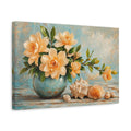 Side Mockup 4. Nature Floral Arrangement Yellow And Blue Floral shown as stretched canvas wall art