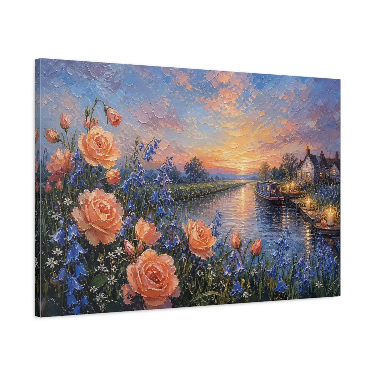 Main Mockup. Nature Floral Canal Canal Rose Sunset shown as stretched canvas wall art