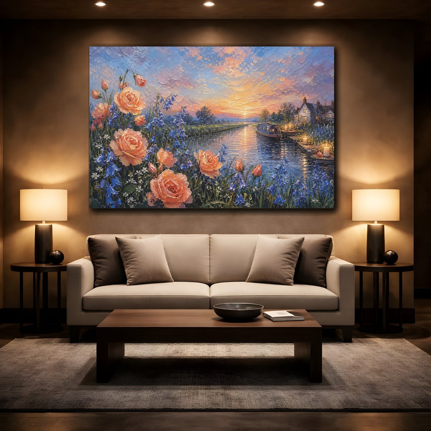 Mockup 2. Nature Floral Canal Canal Rose Sunset shown as stretched canvas wall art