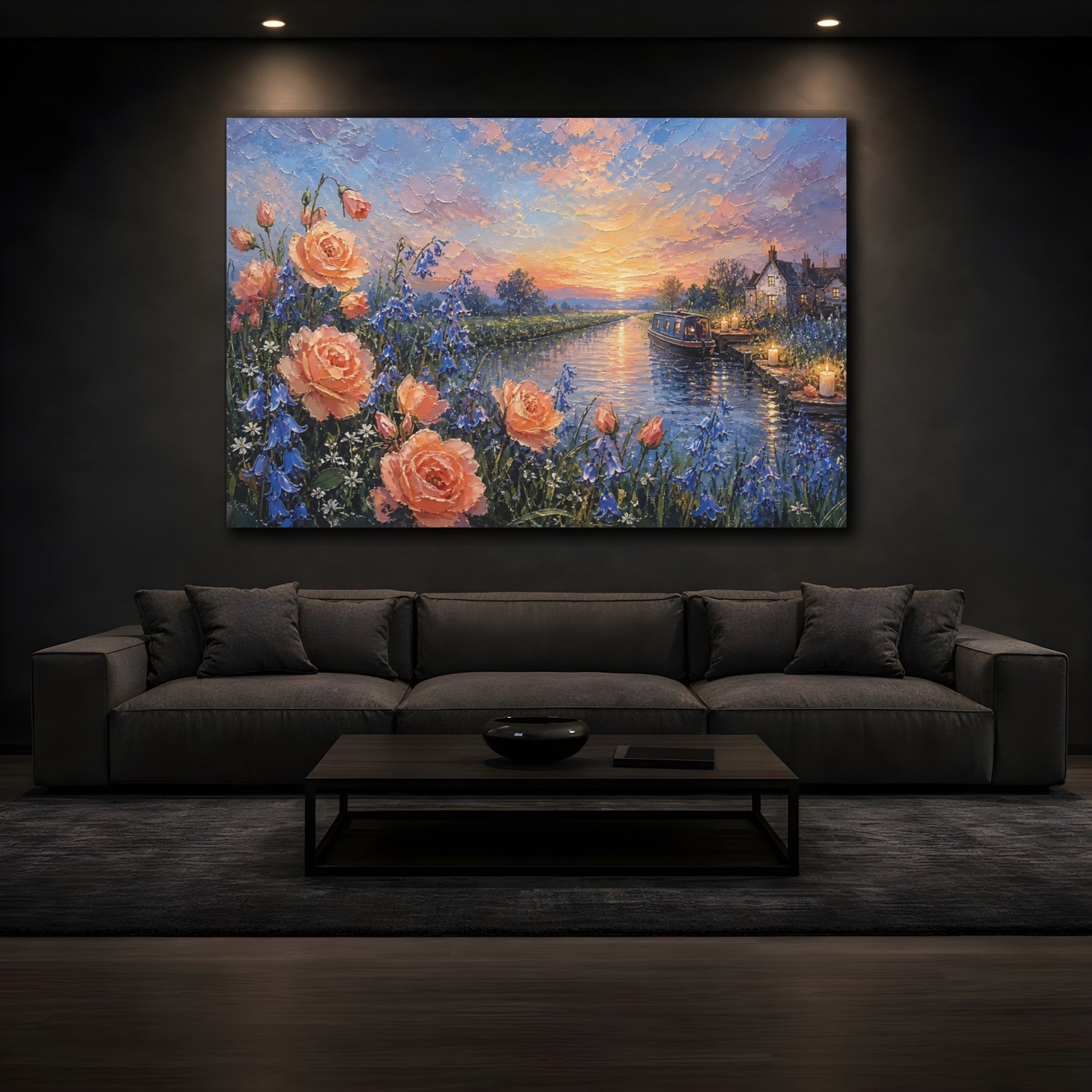 Mockup 3. Nature Floral Canal Canal Rose Sunset shown as stretched canvas wall art