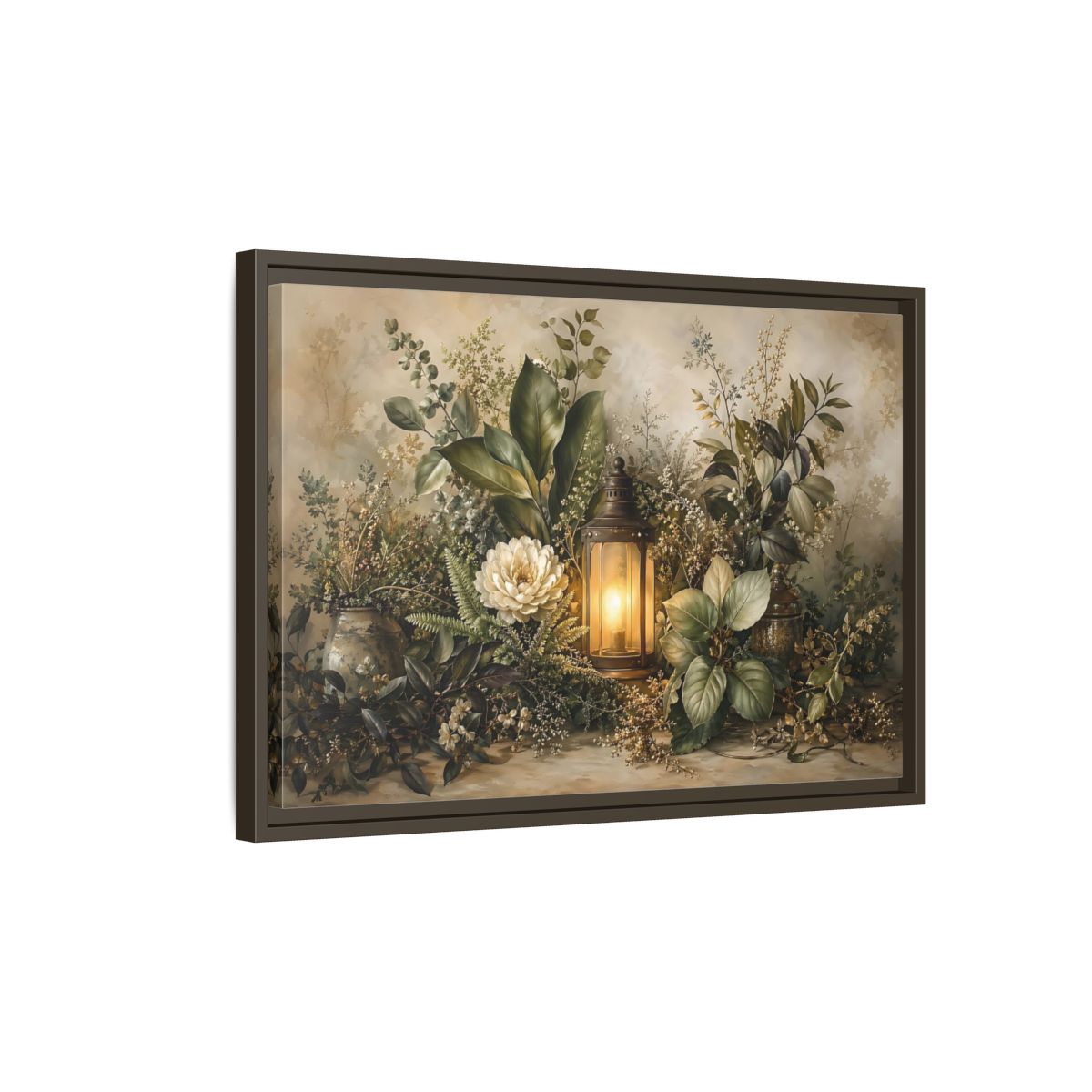 Side Mockup 2. Nature Floral Lantern Greenery Lantern shown as stretched canvas wall art