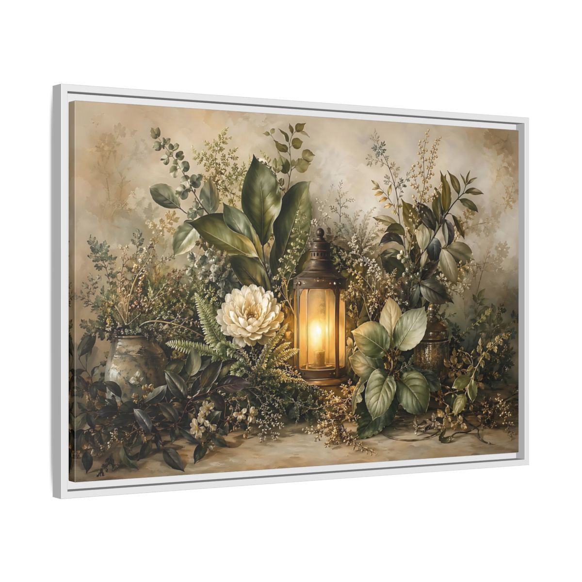 Side Mockup 9. Nature Floral Lantern Greenery Lantern shown as stretched canvas wall art