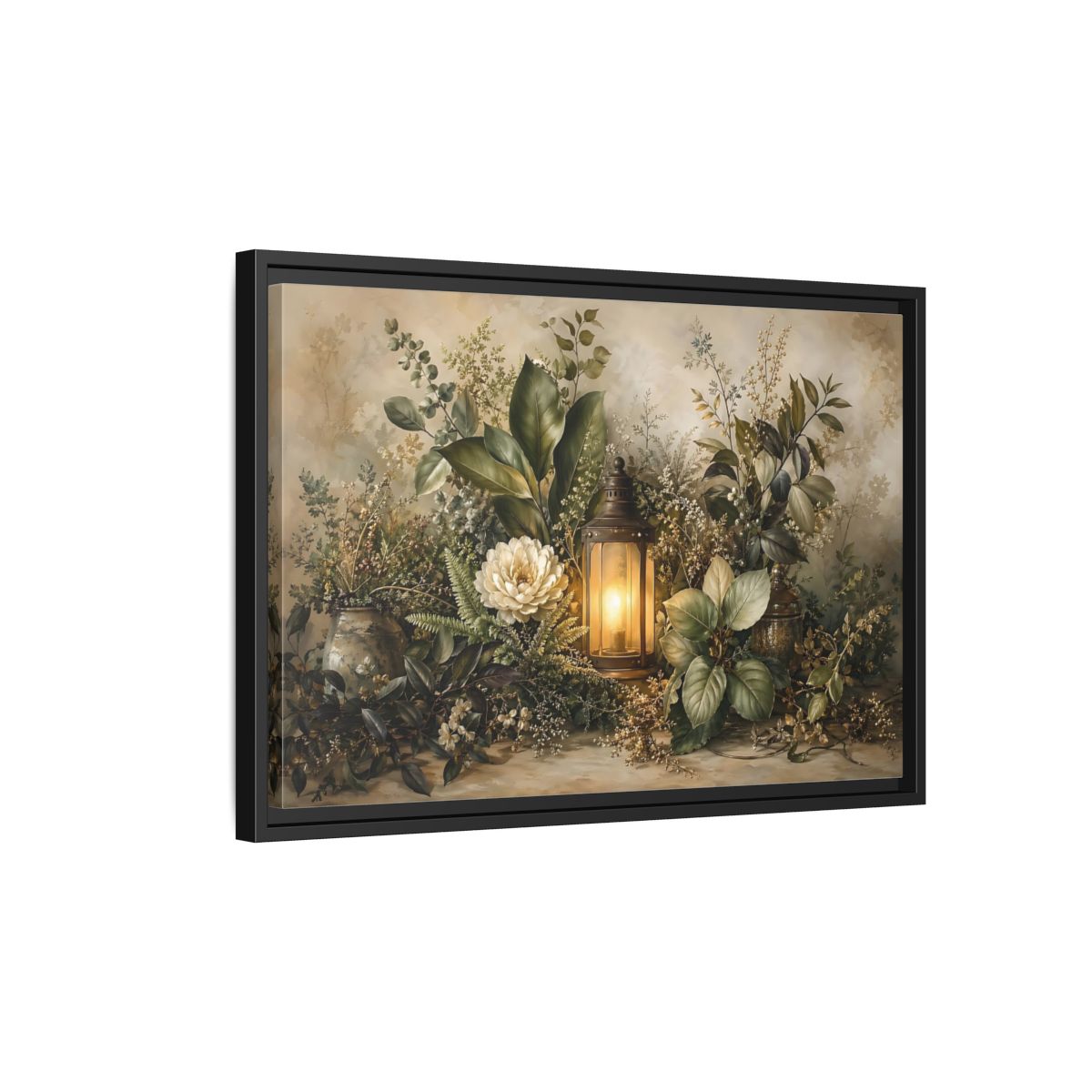 Side Mockup 3. Nature Floral Lantern Greenery Lantern shown as stretched canvas wall art