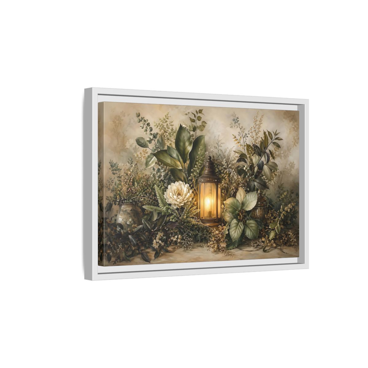 Side Mockup 4. Nature Floral Lantern Greenery Lantern shown as stretched canvas wall art