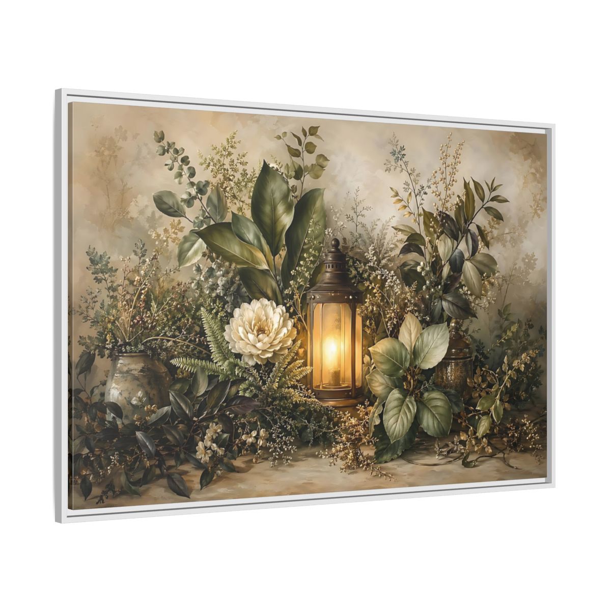 Side Mockup 7. Nature Floral Lantern Greenery Lantern shown as stretched canvas wall art