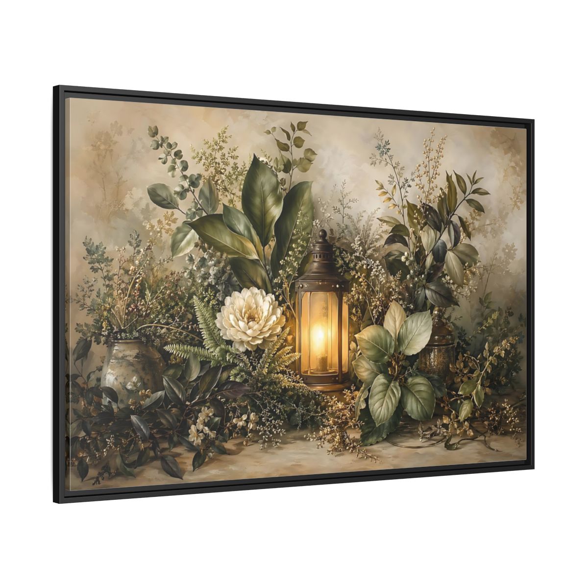 Side Mockup 12. Nature Floral Lantern Greenery Lantern shown as stretched canvas wall art